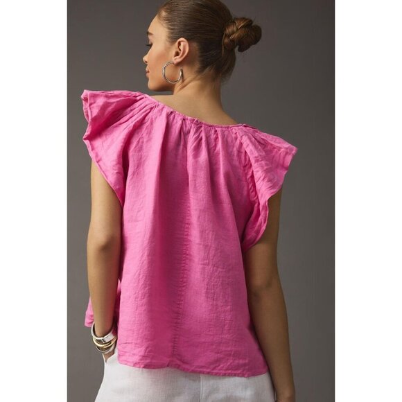 Velvet by Graham & Spencer Ava Top in Flamingo Small New Womens Linen Blouse - Picture 11 of 12